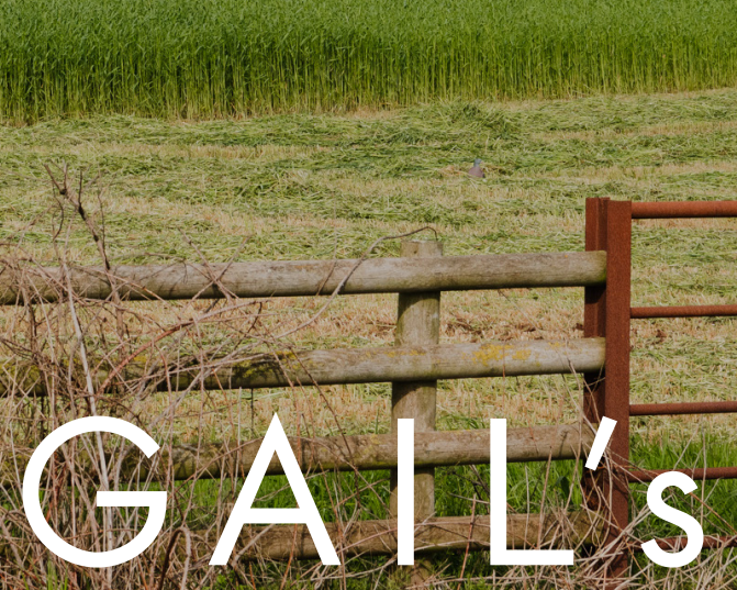 Wooden fence in a field with the word "Gail's" overlaid.