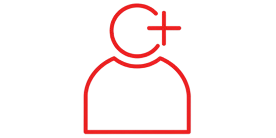 A red line-art icon representing a person with a plus sign, signifying adding a new user.