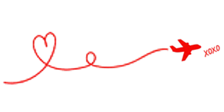 A red airplane flying a path that forms a heart shape with the text XOXO written next to it.