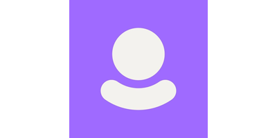 A white stylized person silhouette centered on a solid purple square background.